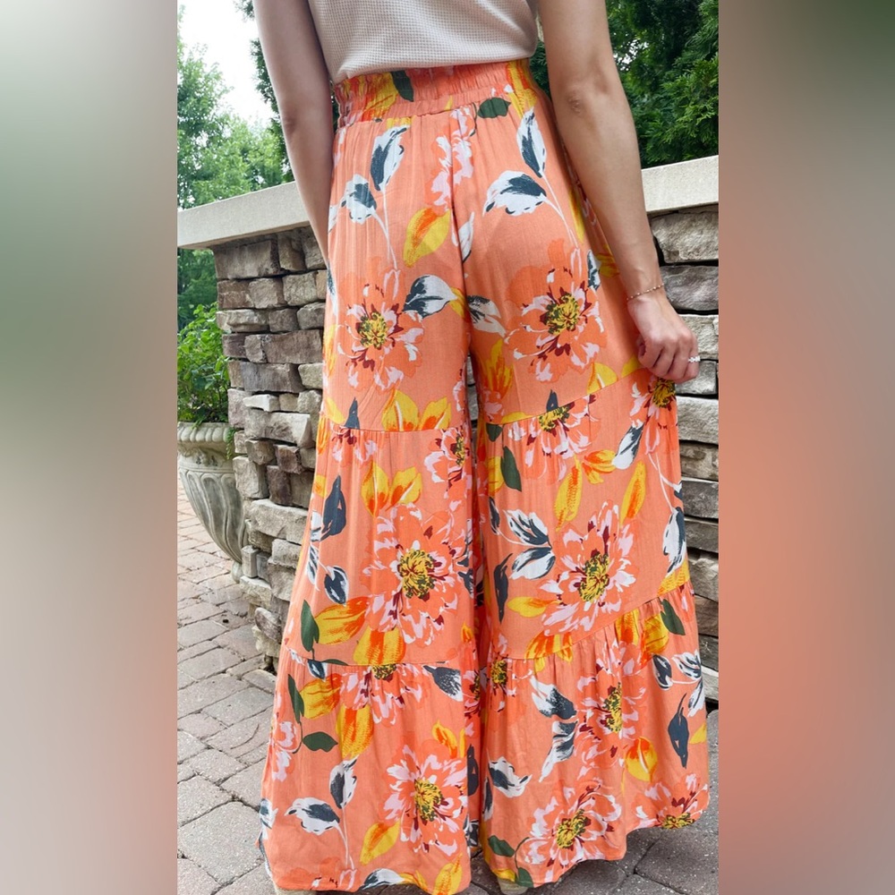 Floral Orange Wide-Leg Pants